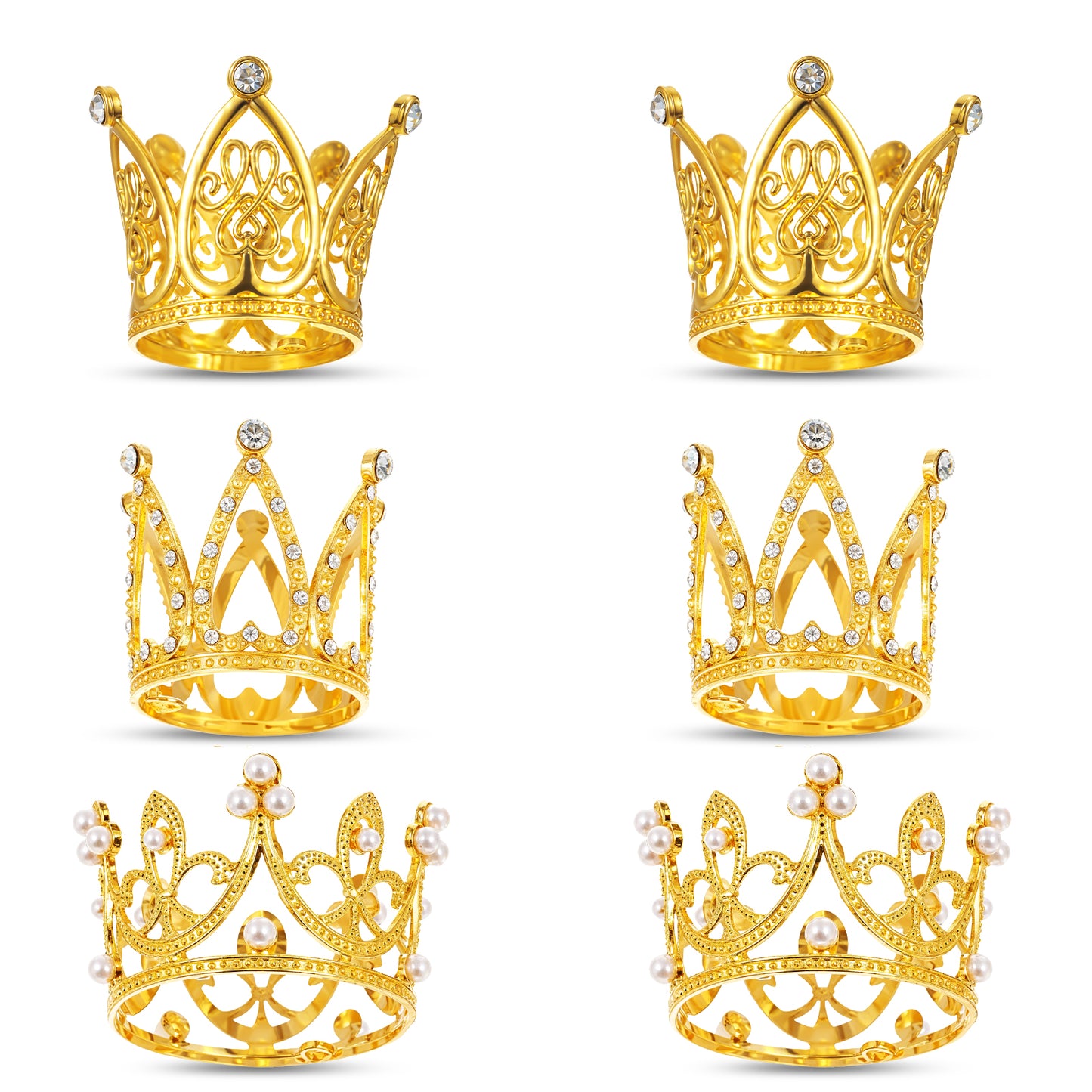 Tyqour 6 Pcs Gold Crown Cake Topper Princess Cupcake Toppers Mini Crown Flower Arrangements Bouquet for Wedding Graduation Mother's Day Birthday