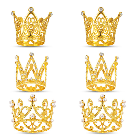 Tyqour 6 Pcs Gold Crown Cake Topper Princess Cupcake Toppers Mini Crown Flower Arrangements Bouquet for Wedding Graduation Mother's Day Birthday