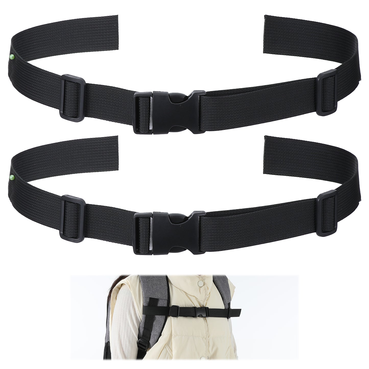 Mabor 2Pcs Backpack Chest Strap Add on, Black Sternum Strap for Backpacks, Heavy Duty Adjustable Chest Belt with Quick Release Buckle