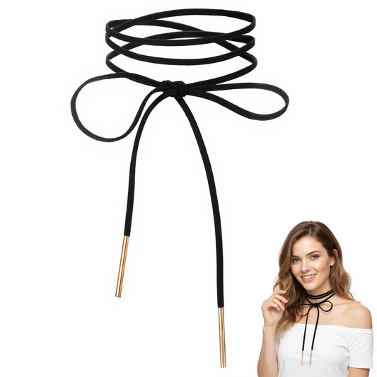 1 Pcs Gothic Bow-knot Velvet Choker Necklace for Women Black Velvet Choker with Gold Tube Long Wrap Rope Collar Tie Neck Chain 90s Gothic Chokers Necklace Boho Party Neck Accessories for Prom