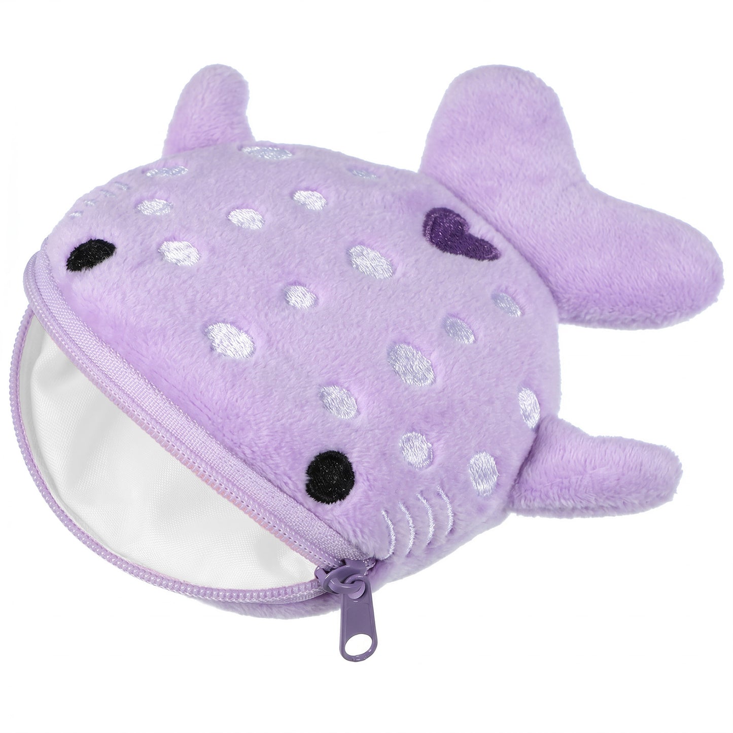 Mabor Shark Coin Purse - Cute Kawaii Plush Animal Pouch with Keychain, 4.3" Wide Zipper Opening Change Wallet for Women, Small Funny Sea Creature Key Ring Bag Charm, Purple