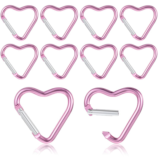 10PCS Cute Heart Carabiner Metal Heart Shaped Backpack Clips Key Ring Climbing Buckle Heart Keychain Clip for Dog Leash Water Bottle Holder Spring Snap Clips Keys(pink)