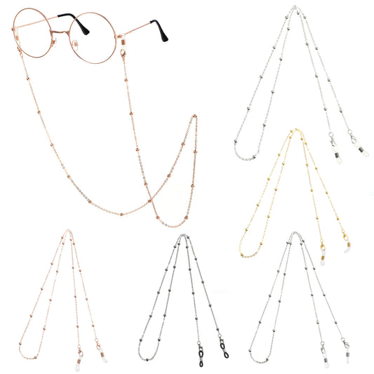 Teaaha 5PCS Glasses Chain Shiny Eyeglasses Strap Lanyard, Hypoallergenic Sunglass Chains String Eye Glasses Holders Around Neck for Women(Rose Gold, Silver, White K, Imitation Gold, Black)