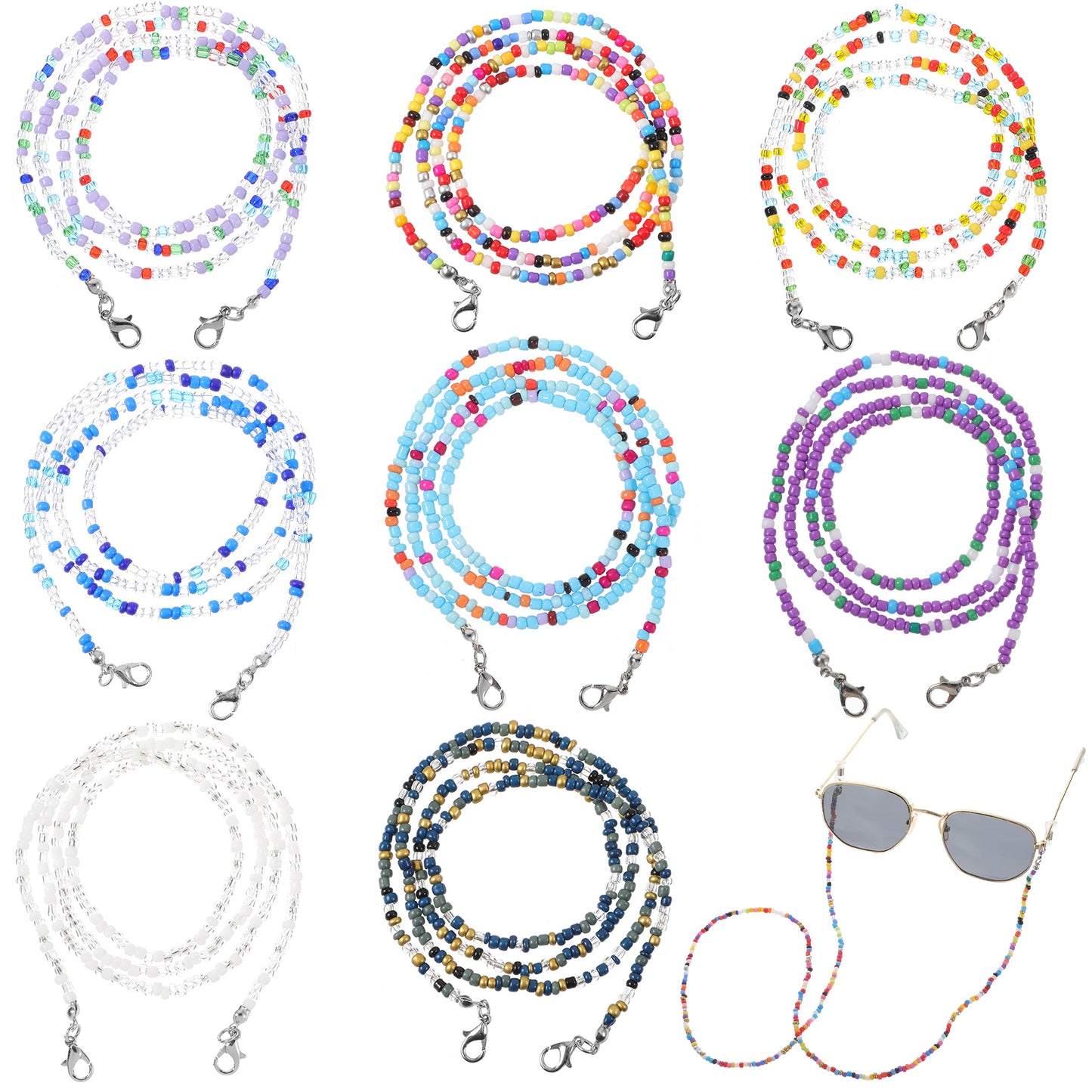 Tyqour 8pcs Beaded Eyeglass Chains for Women, Beaded Glasses Chain, Multifunction Eyeglass Lanyards for Women, Colorful Glasses String, Eyeglass Holder Necklace Gift, 8 Styles