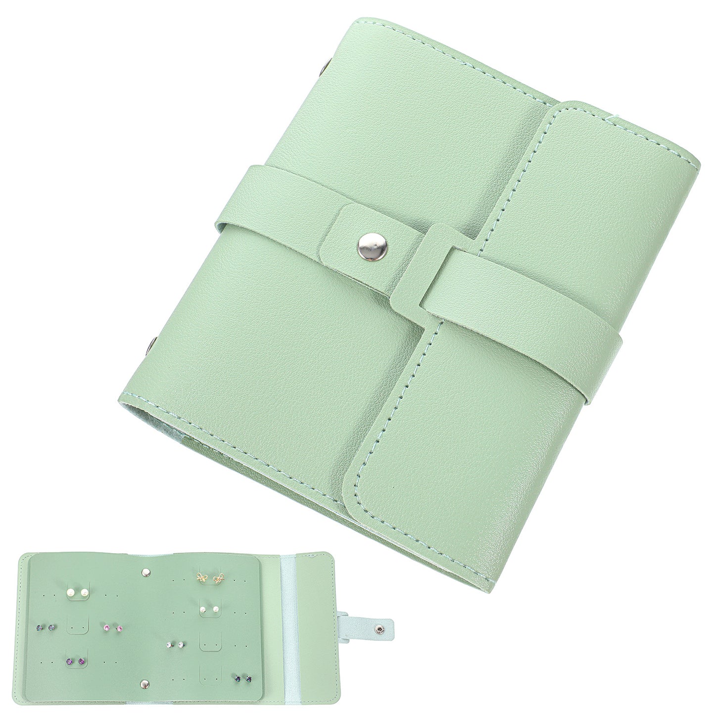 Earring Storage Organiser with Foldable Book Design Stud Travel Jewellery Box, Waterproof Portable Pu Leather Travel Earring Case, Earrings Holder Case for Mother Women Girls Gift(Light Green)
