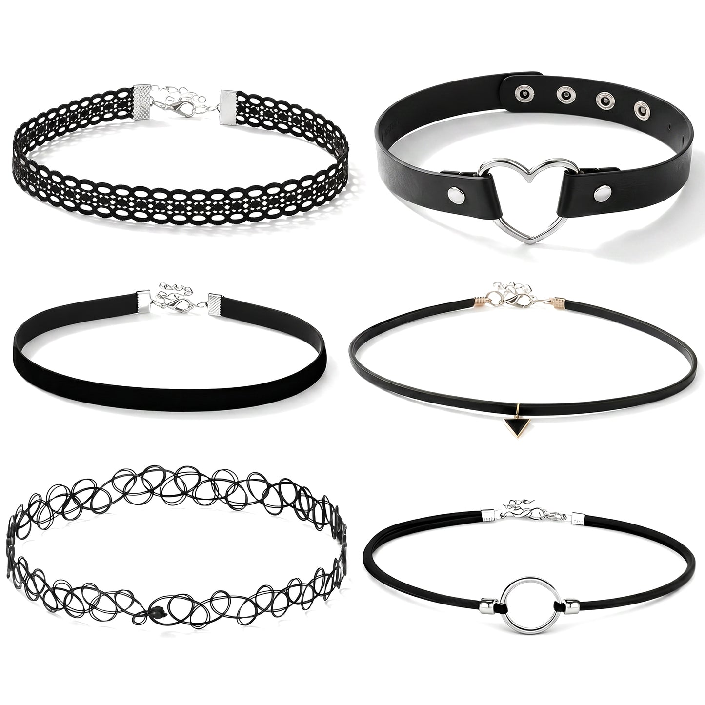 Matwsec 6 Pcs Gothic Choker Necklace for Women, Black Lace Choker Necklaces Set, 90s Outfits for Women & Girls, Classic Punk Goth Jewelry Clothes Accessories for Party, Cosplay, Everyday Wear