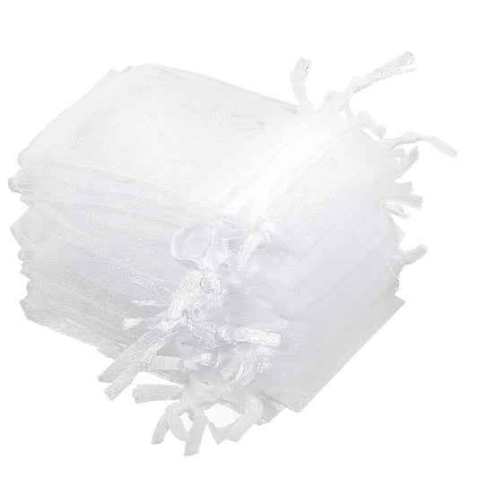 100pcs Organza Bags 2x3, Small Mesh Bags Drawstring, Jewelry Bag Drawstring, White Sheer Gift Pouches for Wedding Party Favors, Christmas, Valentine's Day, and More
