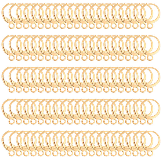 100 Pcs Earring Hooks for Jewelry Making Leverback Earring Hooks Stainless Steel Round Lever Back Clasp Hoop French Ear Wire Leverbacks Hook Leverback Earring Findings (Gold)