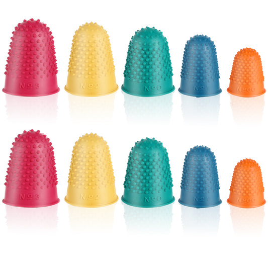 10PCS Rubber Fingers Tips Office 5 Different Sizes Colors Silicone Hot Fingertip Protector Covers Reusable Guard Thimbles Pads Grips for Sorting Papers Mail Cutting Embroidery Money Counting Crafts