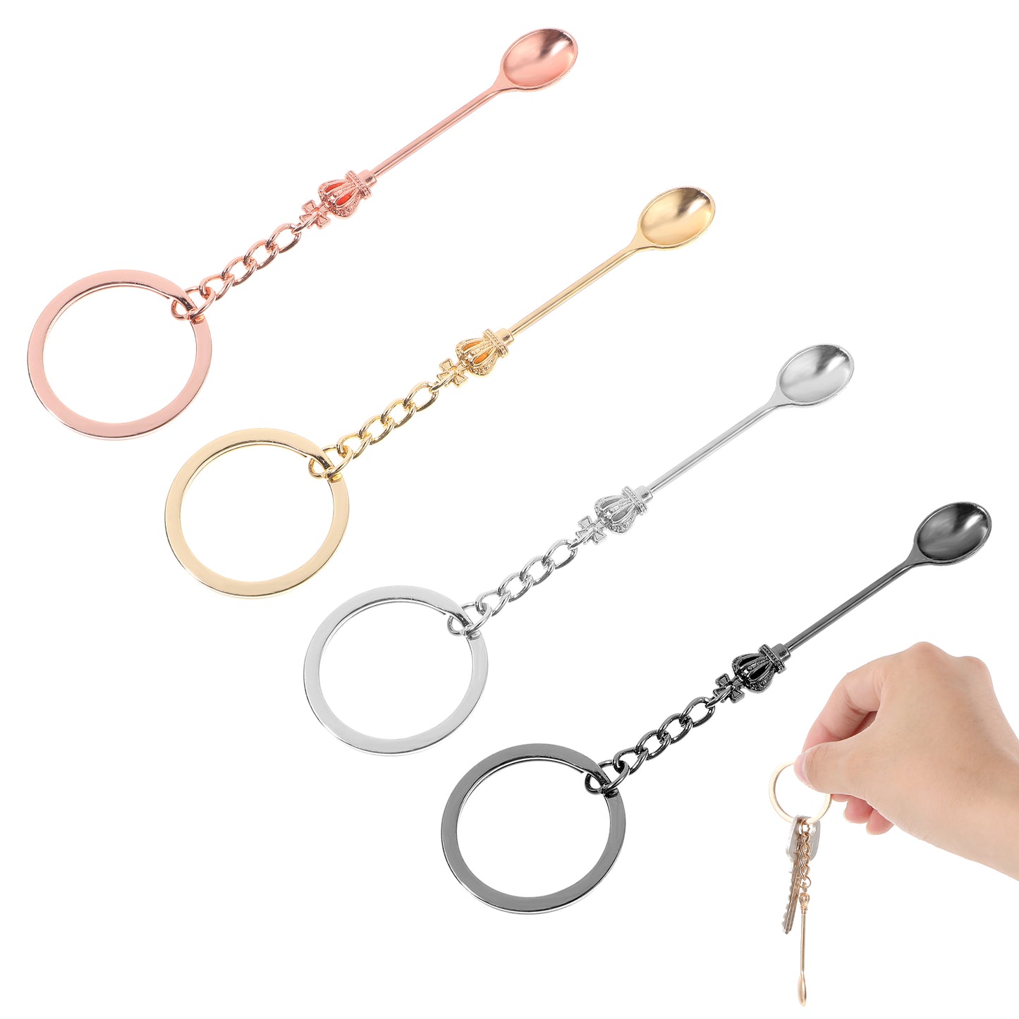 Ymapinc 4PCS Mini Crown Spoon Keychain，Tiny Spoon Necklace Pendant with Crown， Crown Pendant Key Ring for Filling Vials with Salts, Sand, Glitter
