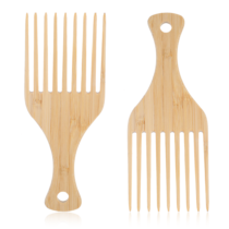 Nogeqi 2PCS Bamboo Afro Pick Set, Natural Anti-Static Hair Pick for Black Men, Wide 9 Teeth Beard Picks for Men Women Curly Thick Long Hair Styling Tool