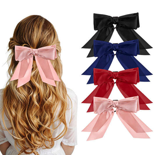 Tyqour 6Pcs Silky Satin Hair Bows for Women Girls Vintage Bow Hair Ties Big Hair Bows Hair Ribbons Bows for Hair Styling Accessories