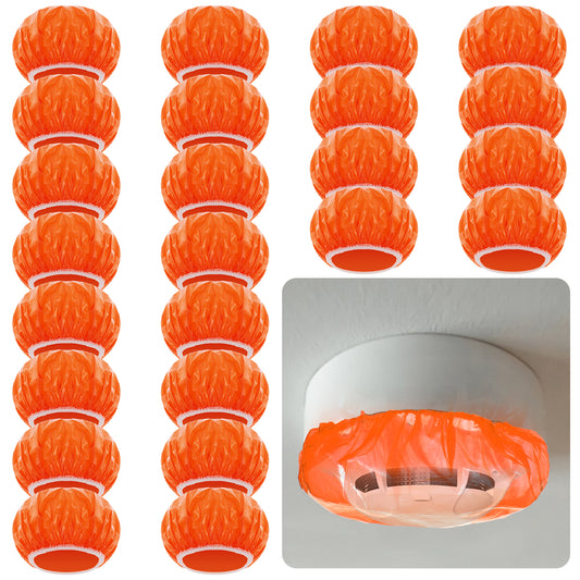 Tyqour 24 Pcs Fire Alarm Cover for Cooking Smog Detector Cover Dust Paint Thicken Elastic Stretch Plastic Smog Detector Fire Alarm Covers During Cooking or Baking, Orange