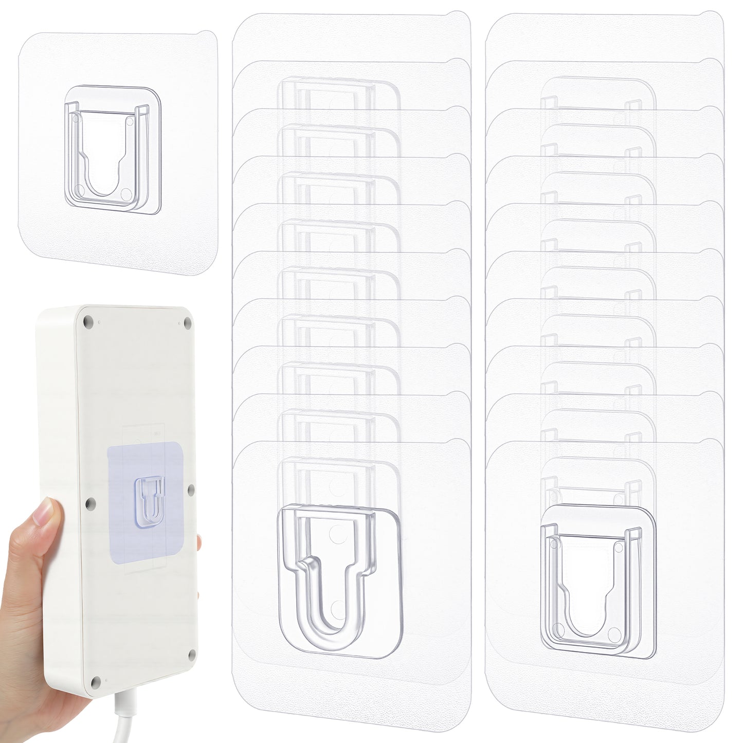 Sorcristy Clear Double-Sided Adhesive Wall Hooks, 20 Pack Self-Adhesive Hooks for Wall Hanging and Organizing in Home, Office, Hanging and Organizing Power Outlets, Picture Frames