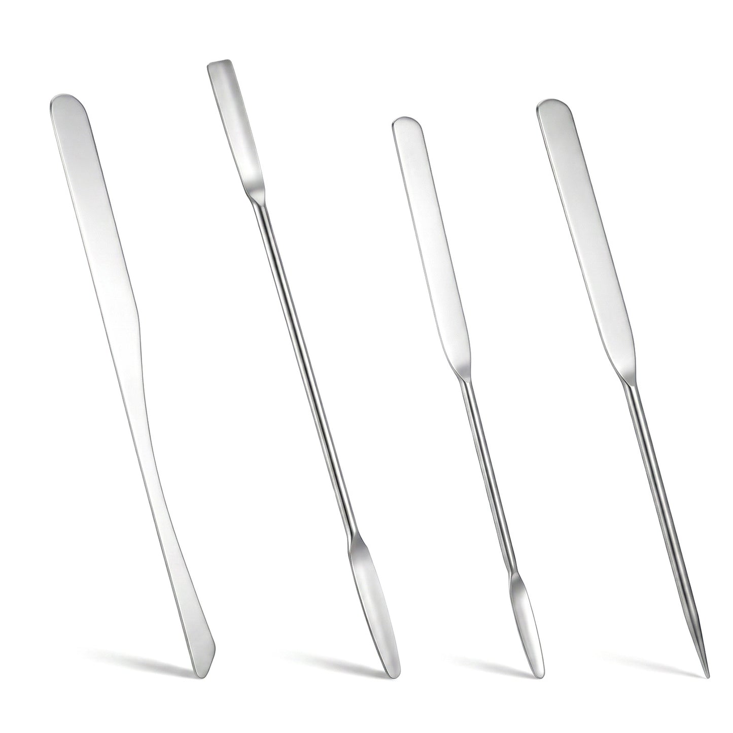 RAHHLIZS 4pcs Mini Metal Spatula foundation Cosmetic Spatula Tiny Stainless Steel Facial Beauty Spatulas for Mixing Cosmetics Even Application Foundation Double Edged