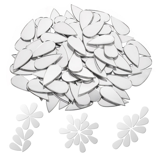Teaaha Pack of 100 Teardrop Shaped Craft Mirrors, Mosaic Tiles, 24.5 x 12 mm, Teardrop Shape Mirror Mosaic Tiles, Mini Glass Mirror Tiles, Teardrop Glass Cabochons, Glass Tiles for Art DIY