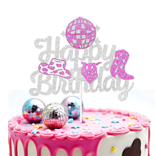 Ymapinc Cowgirl Birthday Cake Topper, Western Cowgirl Birthday Cake Decoration Western Cowgirl Birthday Decoration Glitter Silver Western Theme Party Favors Supplies Supplies