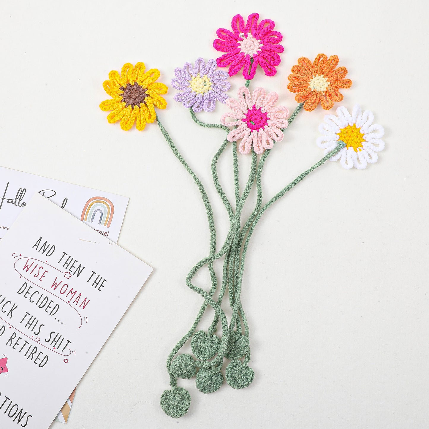 6 Pack Crochet Bookmarks Flower Book Marks for Reading Women, Daisy Sunflower Bookmark Cute Personalized Crochet Books Markers for Book Lovers and Teachers