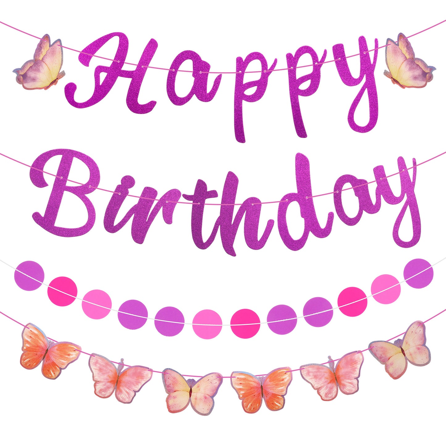 Ymapinc Happy Birthday Decorations,1Sets Purple Butterfly Birthday Banner