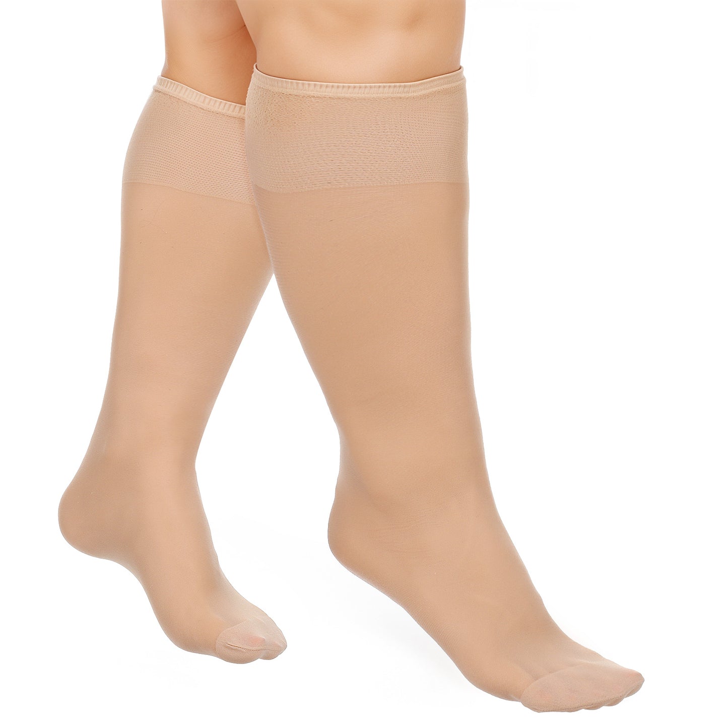 Tyqour 6 Pairs Plus Size Knee High Stockings for Women, 15D Skin Color Nylon Stocks with Wide Calf Stretchy Silky Soft