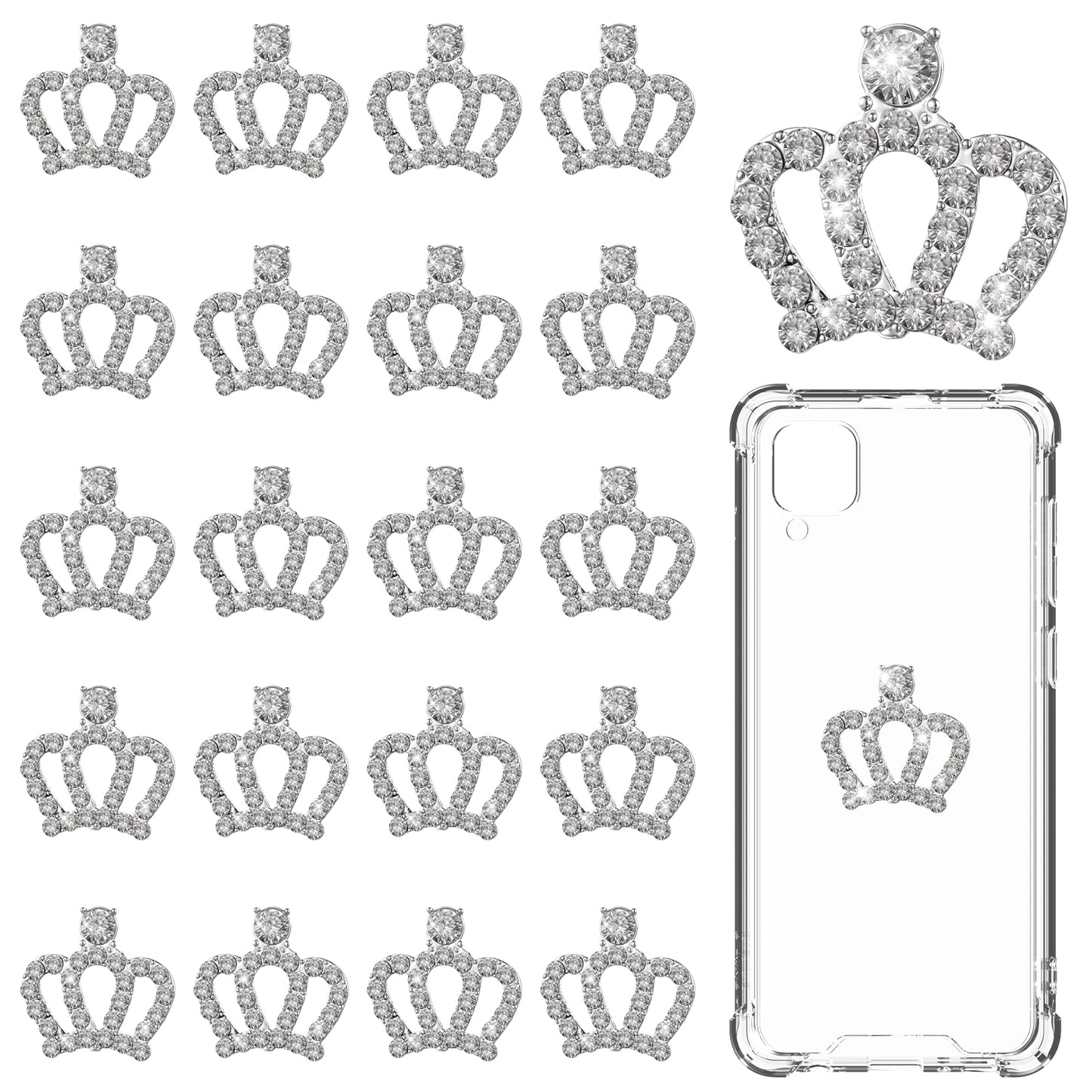 20 PCS Mini Crowns for Crafts, Rhinestone Embellishments, Tiny Crown Charms for DIY Jewelry Making, Clothes Party Phone Back Shell Wedding Decoration and Present Decoration Silver
