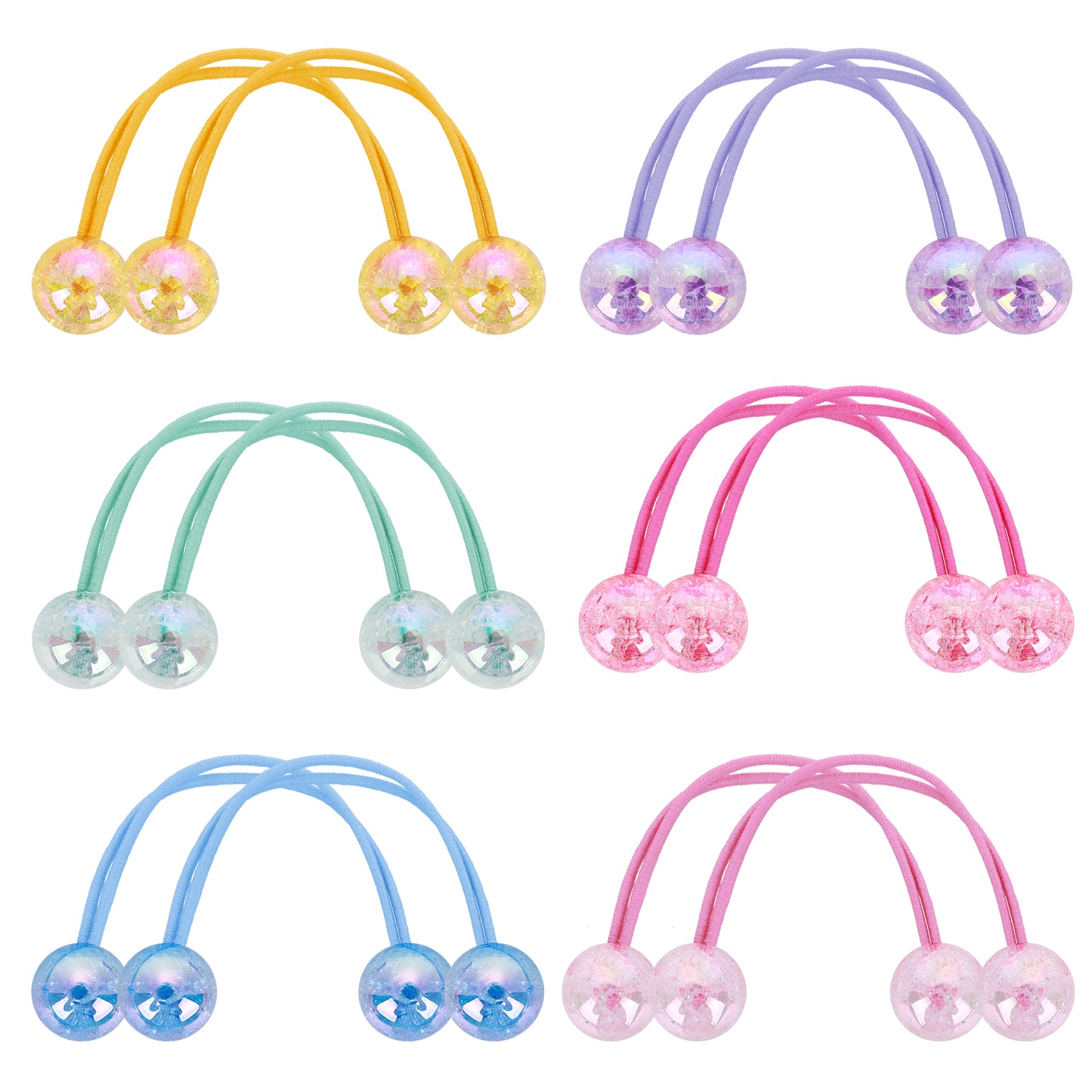 Teaaha 12PCS Ball Bobbles - Girl's Elastic Ponytail Holders with Double Balls, Cute Colourful Beads Hair Bobbles for Girls & Women