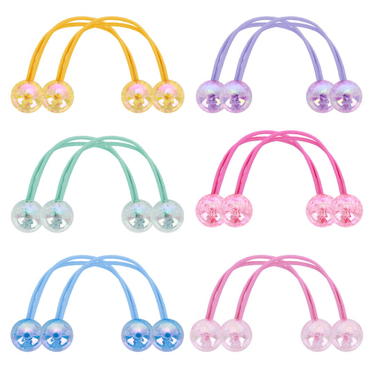Teaaha 12PCS Ball Bobbles - Girl's Elastic Ponytail Holders with Double Balls, Cute Colourful Beads Hair Bobbles for Girls & Women