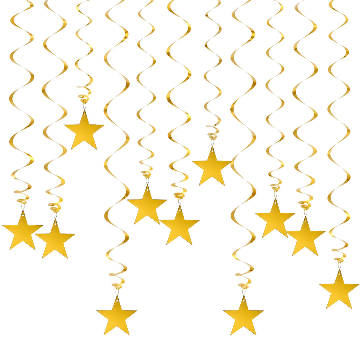 Chsoejuf 15PCS Hanging Stars Gold Party Decorations Swirl PVC