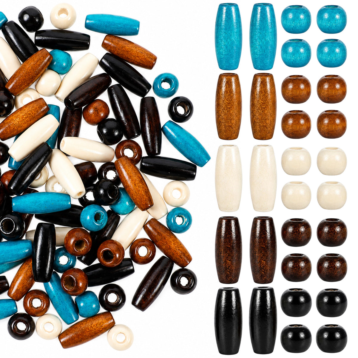 Quvvarly Wooden Beads, Large Hole Craft Beads for Bracelet Hair Jewelry DIY