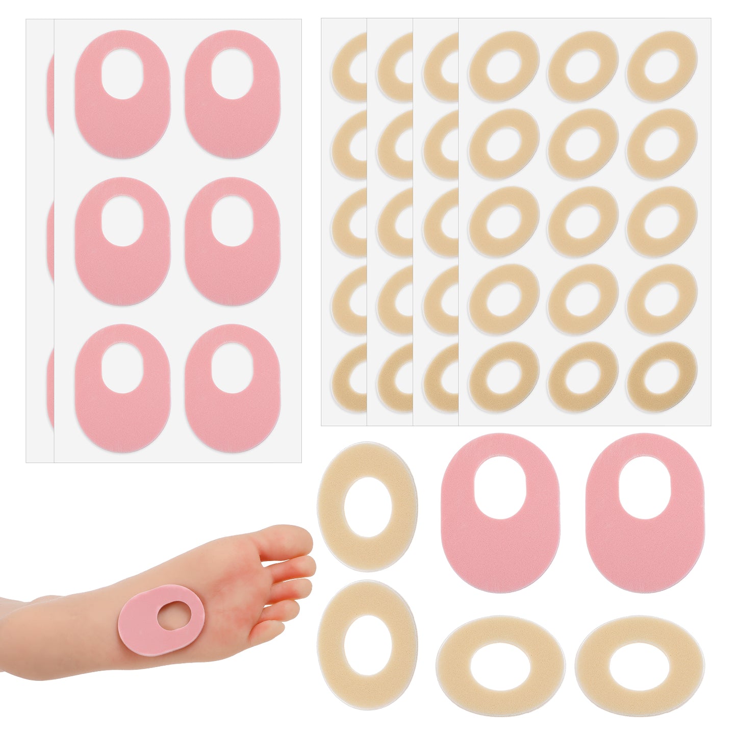 Tyqour 72 Pcs Callus Cushions Corn Pads for Toes Self Adhesive Soft Callus Pads 2 Model Corn Pads for Feet Relief Pain, Pressure and Friction from Shoes(Oval Shape, Pink)