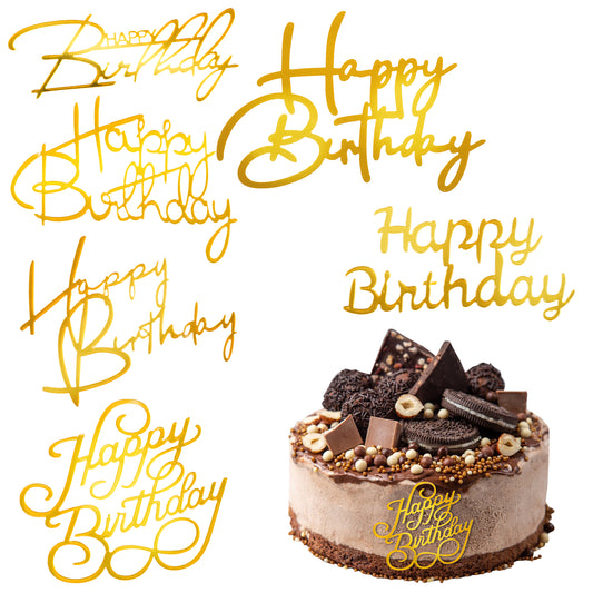 Ymapinc 6PCS Gold Happy Birthday Cake Topper Set, Mirror Acrylic Cake Topper, Gold Cake Inserts, Acrylic Happy Birthday Cake Topper, Cake Decorating Supplies for Kids Birthday Party Decorations