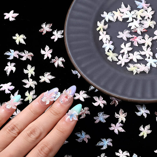100PCS Flower Nail Charms 3D Hawaii Flowers, Colorful Acrylic Nails Art Rhinestones Glow in Dark Hibiscus Floral Nail Gems Jewelry Tiny Luminous Summer Flowers Nails Design for Women Manicure Supplies