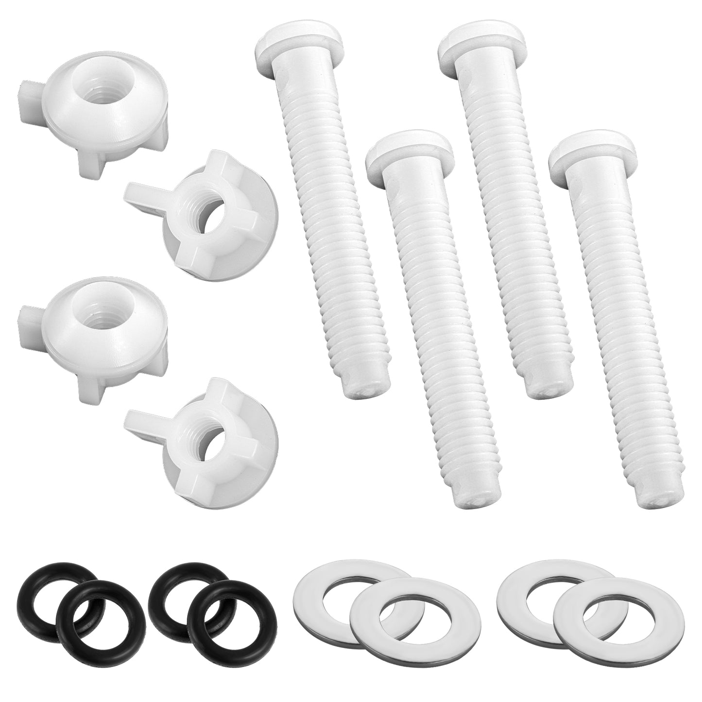 4 PCS Toilet Seat Bolts Replacement Kit, White Plastic Universal Toilet Seats Screws Bracket Hardware with Nuts and Washers, Toilets Seat Hinges Bolts for Top Mount Toilets Lid Fastener Parts Kit