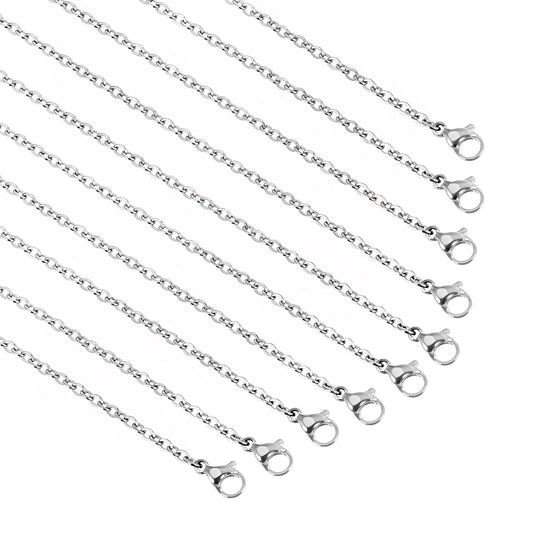 10 PCS Stainless Steel Necklace Chain, Chain for Jewellery Making Stainless Steel Necklace Chains Stainless Steel Chain Bulk Necklace Extender for Jewelry Making DIY Supplies (17.7'') (2, Oval)
