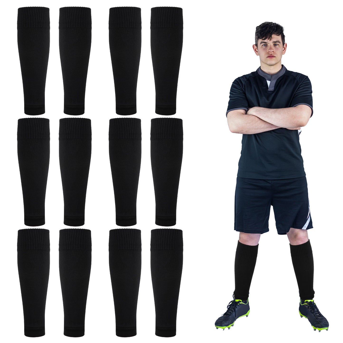 3 Pairs Kid Soccer Sleeve Socks Soccer Leg Sleeves Sock Pre-Cut Soccers Sleeves Athletic Socks for Youth Boys Girls Men Women Football Baseball Softball Rugby Festival Gifts 13.78 Inch Black Nylon