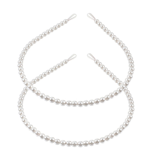 2 PCS Pearl Headbands for Women, Elegant White Faux Pearl Hair Accessories, Bridal Wedding Party Hair Hoop, Stylish Hairband for Girls Women