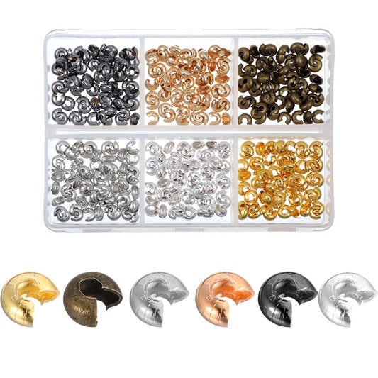 300 Pcs Crimp Bead Covers 4 mm Alloy Crimp Bead Knot Covers Small Open Half Round Crimps Beads for Jewelry Craft Making DIY Bracelet Necklace Jewelry End Fittings Supplies Multi-Color