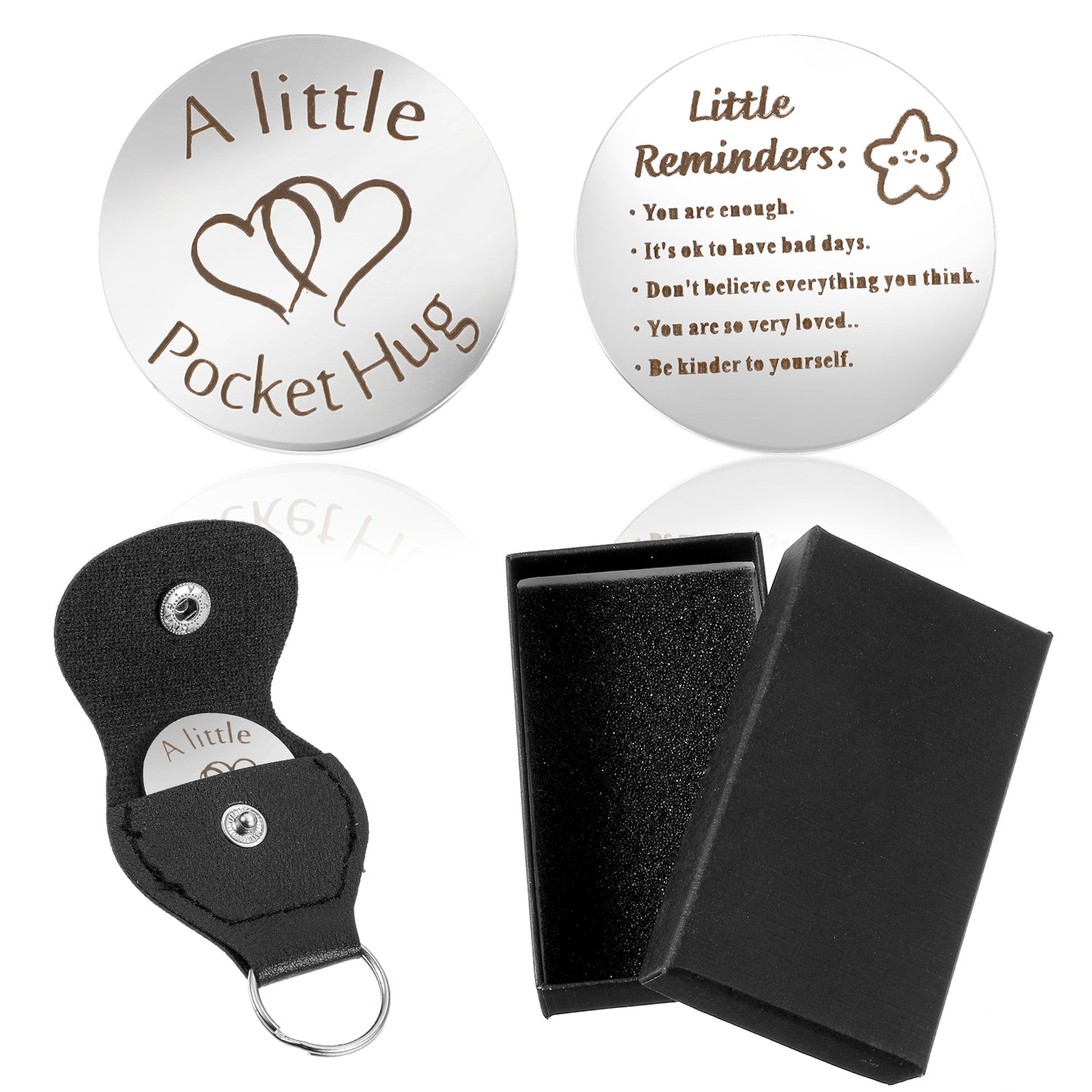 Mabor Pocket Hug Token A Little Pocket Hug Coin Keychain Holder Stainless Steel Double Sided Coin Inspirational Gift for Friends Motivational Encouraging Gifts for Women Men