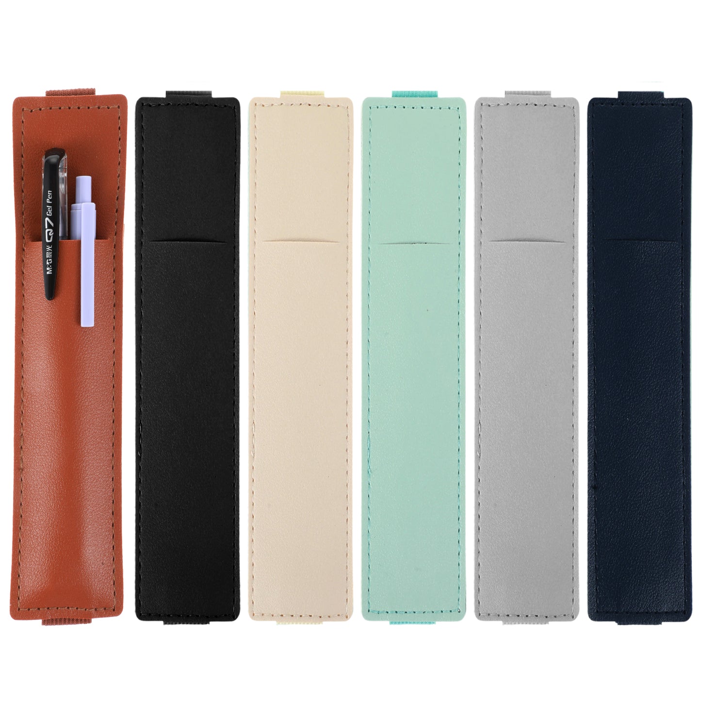 Mabor 6Pcs Elastic Notebook Pen Holder Adjustable Straps PU Leather Pen Sleeve Pouch for Journal Planner Pencil Holder for Book Binder School Office Supplies