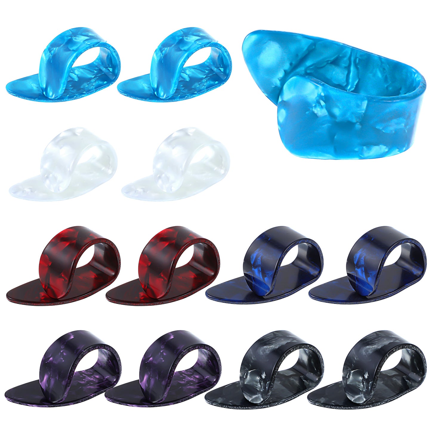 Ymapinc 12pcs ABS Thumb Picks for Acoustic Guitar, Electric Guitar, Banjo, Ukulele, Harp, Bass - 6 Colors Fingerstyle Picks, Durable Plastic Guitar Picks for Musicians