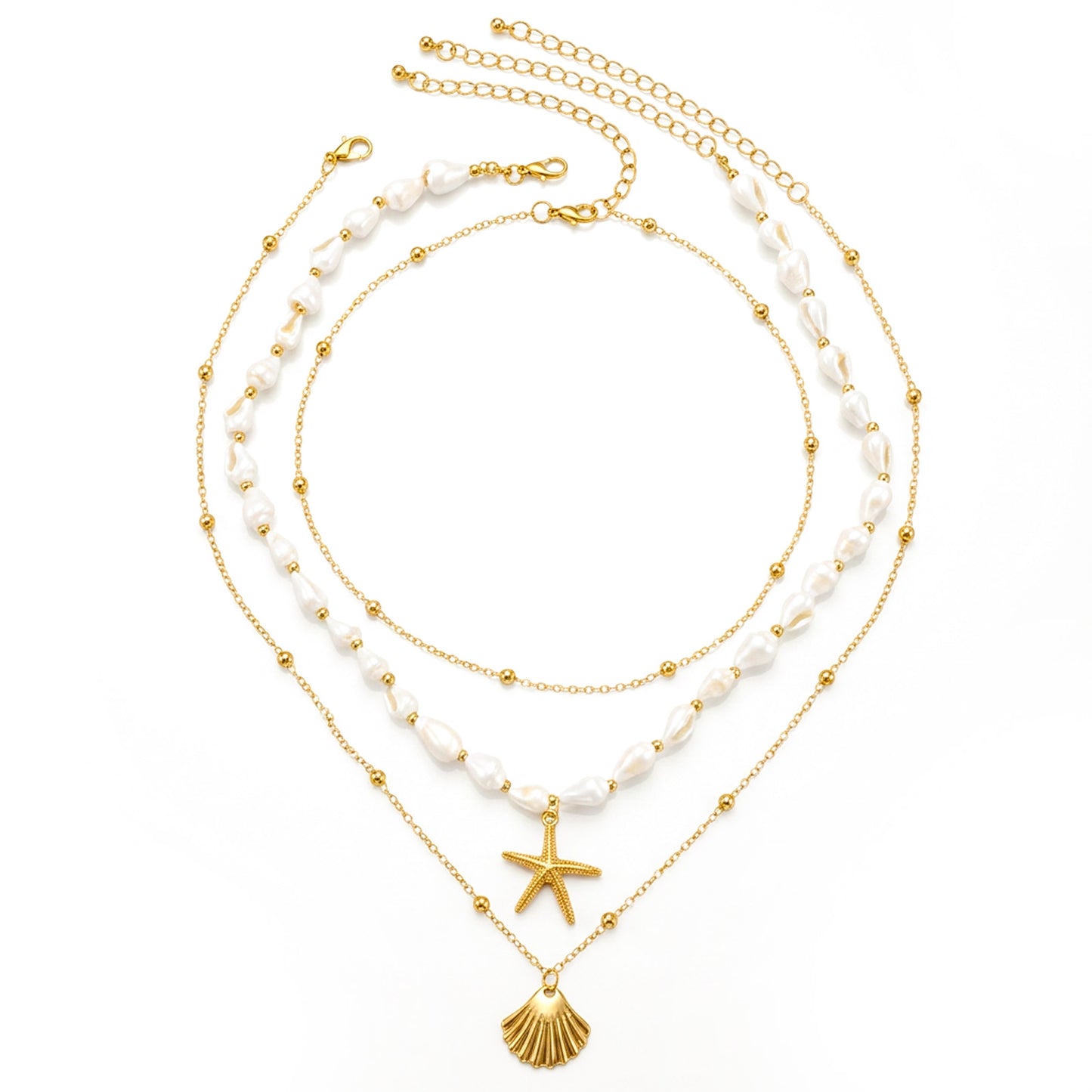 RAHHLIZS 3PCS Starfish Necklace for Women Layered Gold Shell Beach Jewelry for Women Charm Necklace Summer Vacation Jewelry Gifts