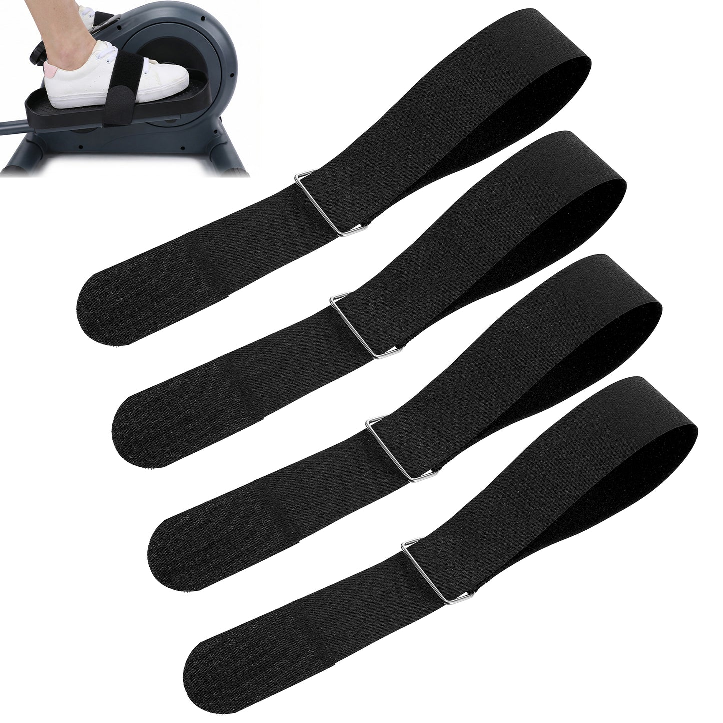 4 Pcs Ellipse Leg Exerciser Pedal Straps Black Non-Slip Durable Pedals Straps Under Desk Elliptical Machine Pedal Band Secure Stability for Adults Seniors Workout Fitness Home Sports Accessories
