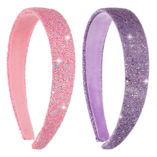 2 Pcs Sparkle Headbands for Girls Wide Sparkly Headbands Cute Non Slip Glitter Pink Violet Hair Band Accessories Fit Women Girl Children Birthday Party Favors Back to School Gifts 5.51 × 4.53 × 1.02 "