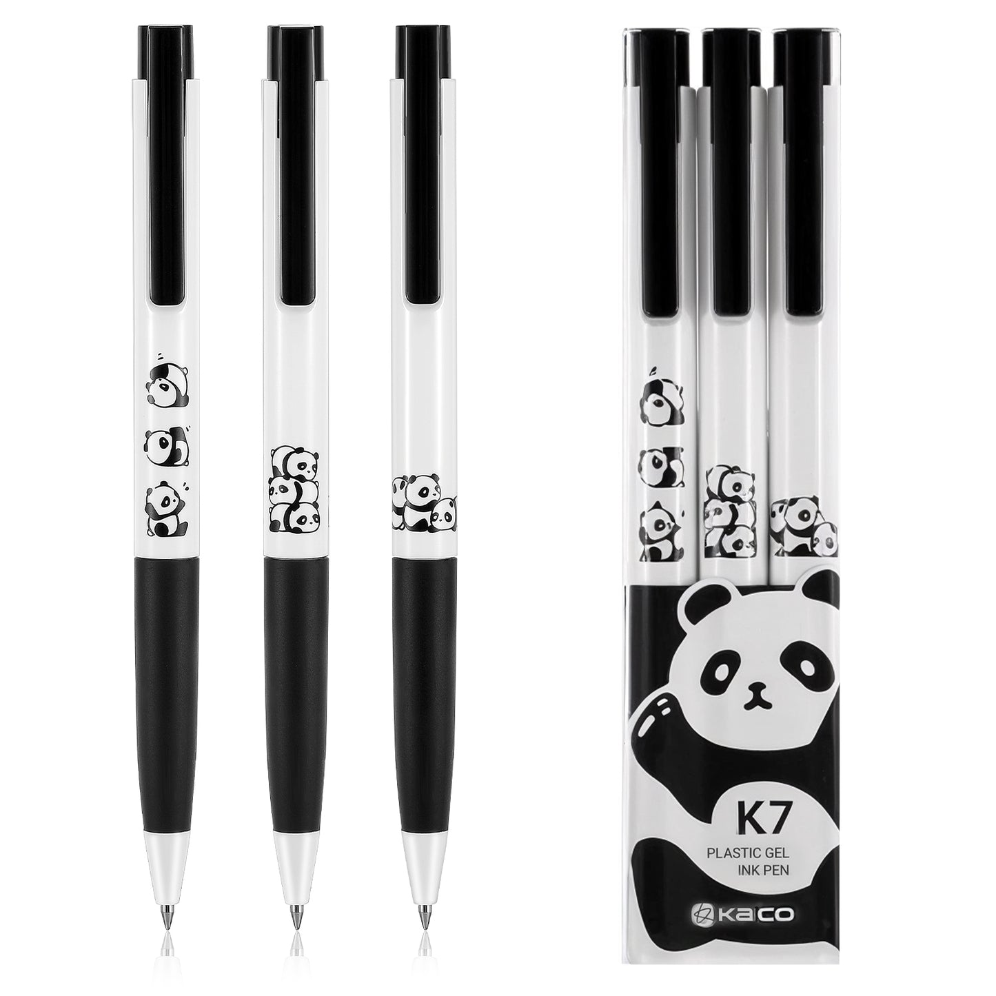 Mabor Gel Ink Pens 3 Pieces Cute Panda Black Pens Set 0.5mm Fine Point All Black Ink for Kawaii Office School Pens Supplies