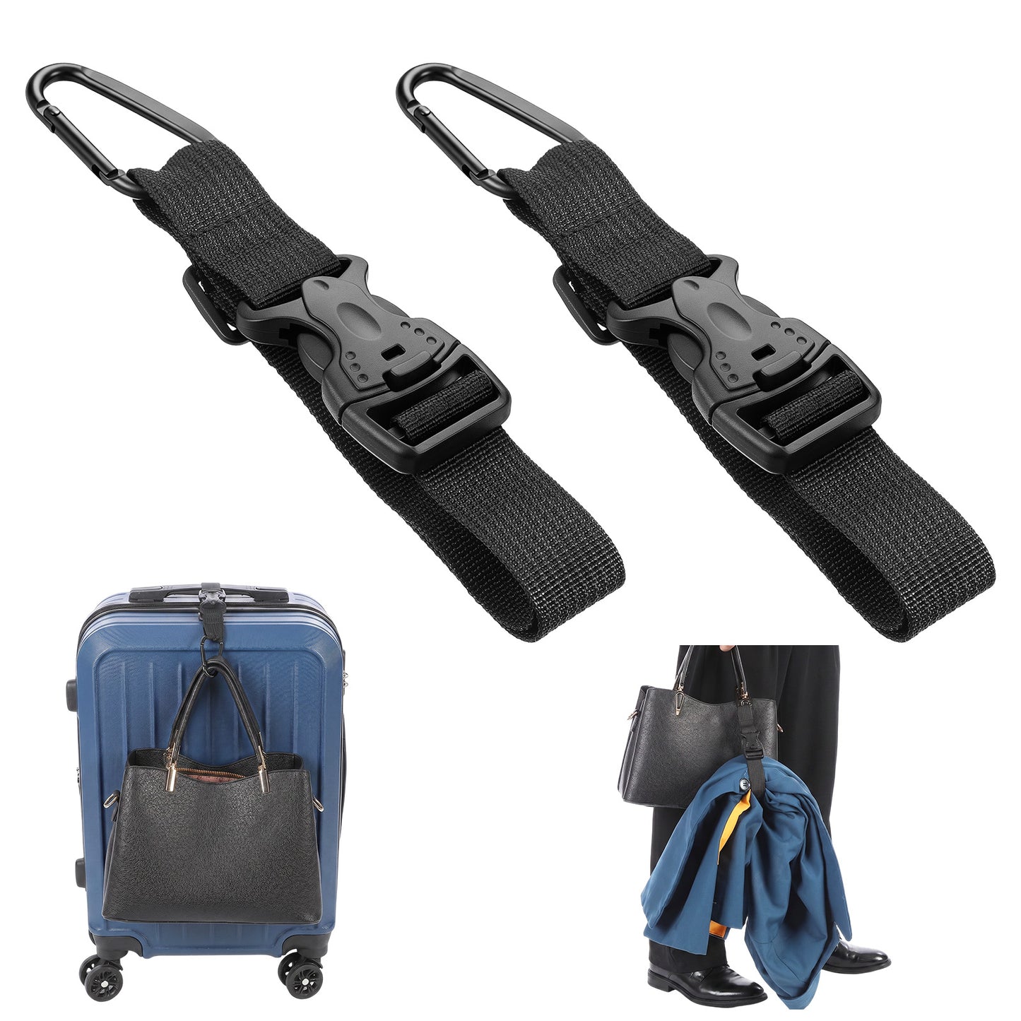 RAHHLIZS 2Pcs Adjustable Luggage Straps, Buckle Straps with Clips, Adjustable Luggage Connector Straps for Suitcase, Backpack, Carry On Bag, Add a Bag Luggage Strap, Black