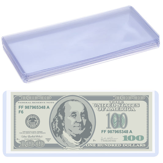 10PCS Clear PVC Bill Sleeves, 6.81 x 2.95 Inch Transparent Currency Protectors, Waterproof Dustproof Banknote Holders for Display, Storage, Collecting, Top-Loading Design for Easy Access