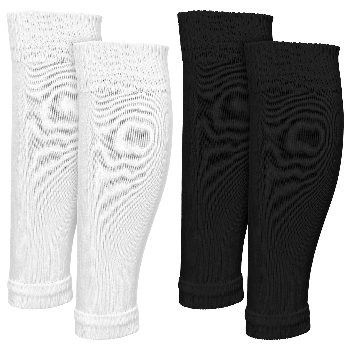 Matwsec 2 Pairs Pre Cut Soccer Socks, Soccer Leg Sleeves Socks for Football Shin Guard Sleeves for Men Football Basketball Training (White, Black)