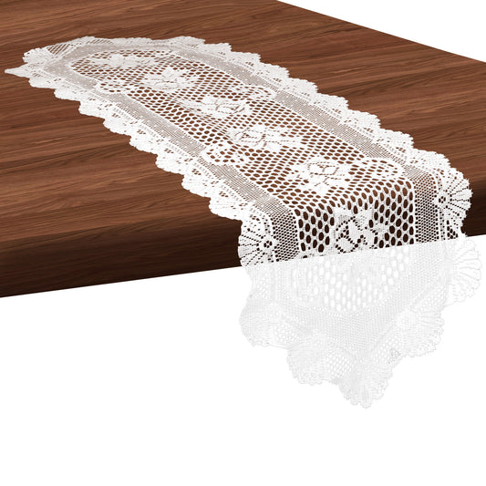 1 Pcs Doilies for Tables Dresser Scarf for Bedrooms Furniture White Lace Table Runner Crochet Cotton Desk Runner Dresser Cover Top 45" X 13.38" Vintage Lace Cloth for End