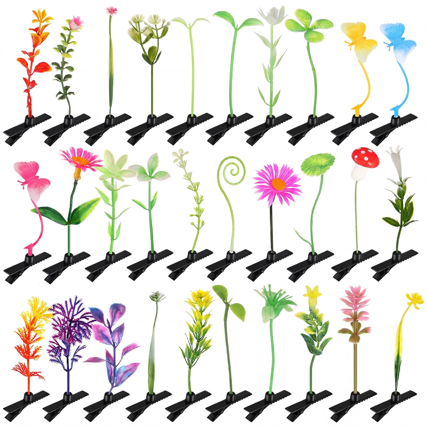 RAHHLIZS 30Pcs Plants Hairpins Flower Mushroom Hair Clips Bean Sprout Funny Rave Trinkets Accessories Festival Headwear Butterfly Clip Party Gift