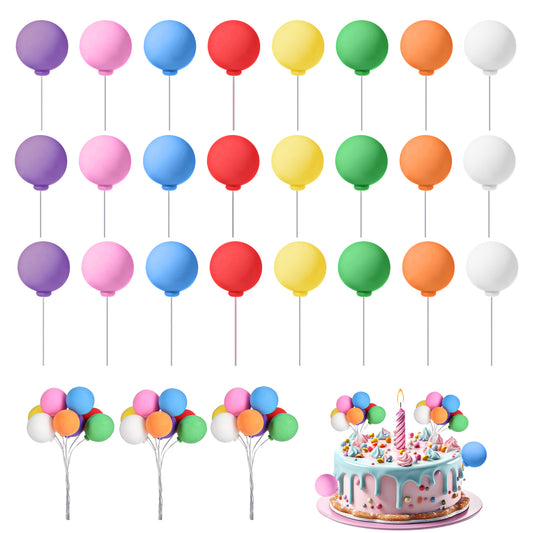 Tyqour 24Pcs Colorful Balloon Cake Topper Balls Cupcake Toppers Cake Balls Decorations DIY Cake Insert Topper for Birthday Baby Shower Wedding Party Cake Decorations